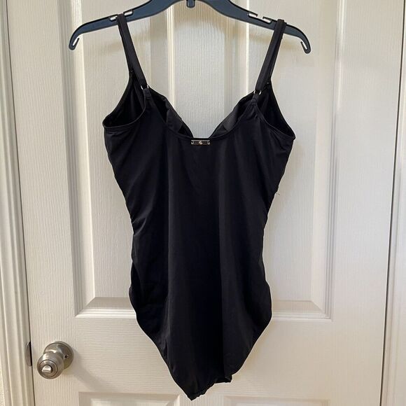 Lauren Ralph Lauren Black Ruffle One-Piece Swimsuit Beach Club Solids Size 14 - Picture 9 of 13